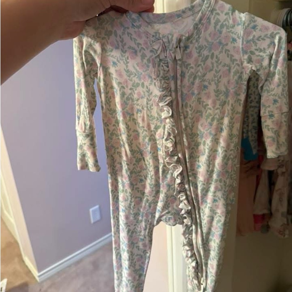 Posh Peanut Pink and Green Floral Footie